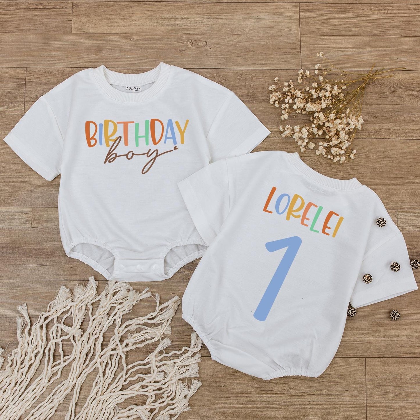 Custom Birthday Boy Baby Bubble Romper, 1st Birthday Gift, Matching Family Shirts, Birthday Outfit, Mommy and Me, Personalized Name And old