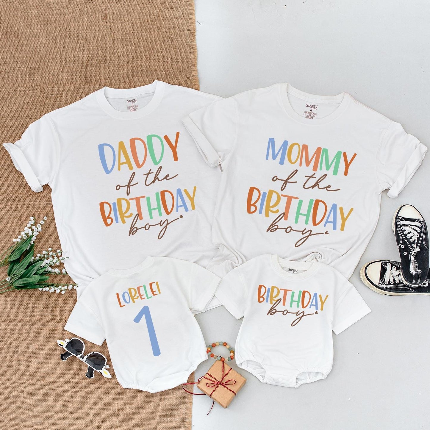 Custom Birthday Boy Baby Bubble Romper, 1st Birthday Gift, Matching Family Shirts, Birthday Outfit, Mommy and Me, Personalized Name And old